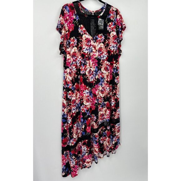 Torrid Floral Lace Fit & Flare Midi Asymentrical Dress Studio Knit Black 4X New - Picture 4 of 10